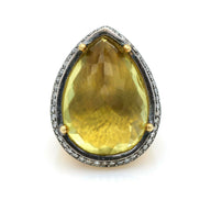 Doris Panos Mid-Century Diamond Citrine Statement Ring 24k Yellow Gold