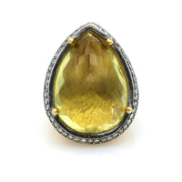 Doris Panos Mid-Century Diamond Citrine Statement Ring 24k Yellow Gold