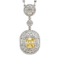 Yellow Sapphire and Diamond Drop Pendant Necklace in 18k White Gold