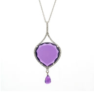 Women's Amethyst and Diamond Pendulum Pendant Necklace in 14k White Gold