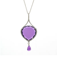 Women's Amethyst and Diamond Pendulum Pendant Necklace in 14k White Gold