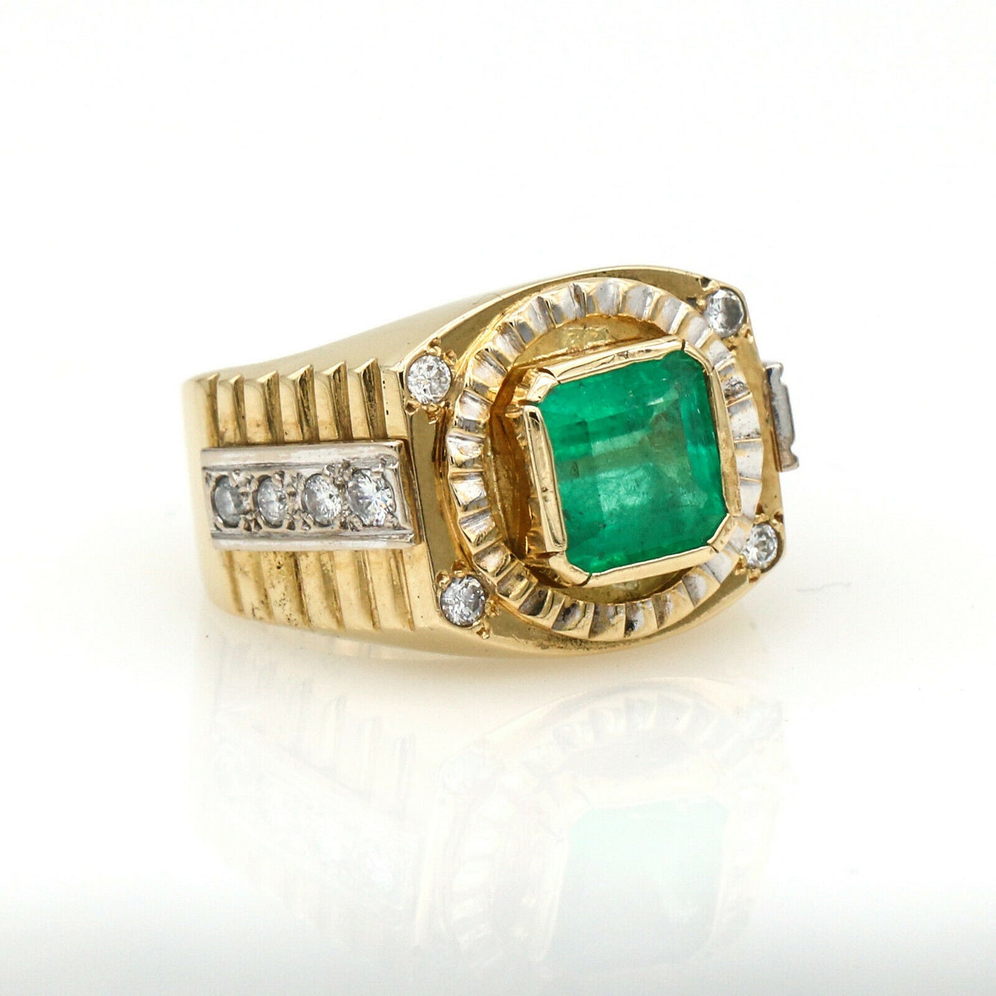 Men's Emerald and Diamond Statement Ring in 18k Yellow Gold