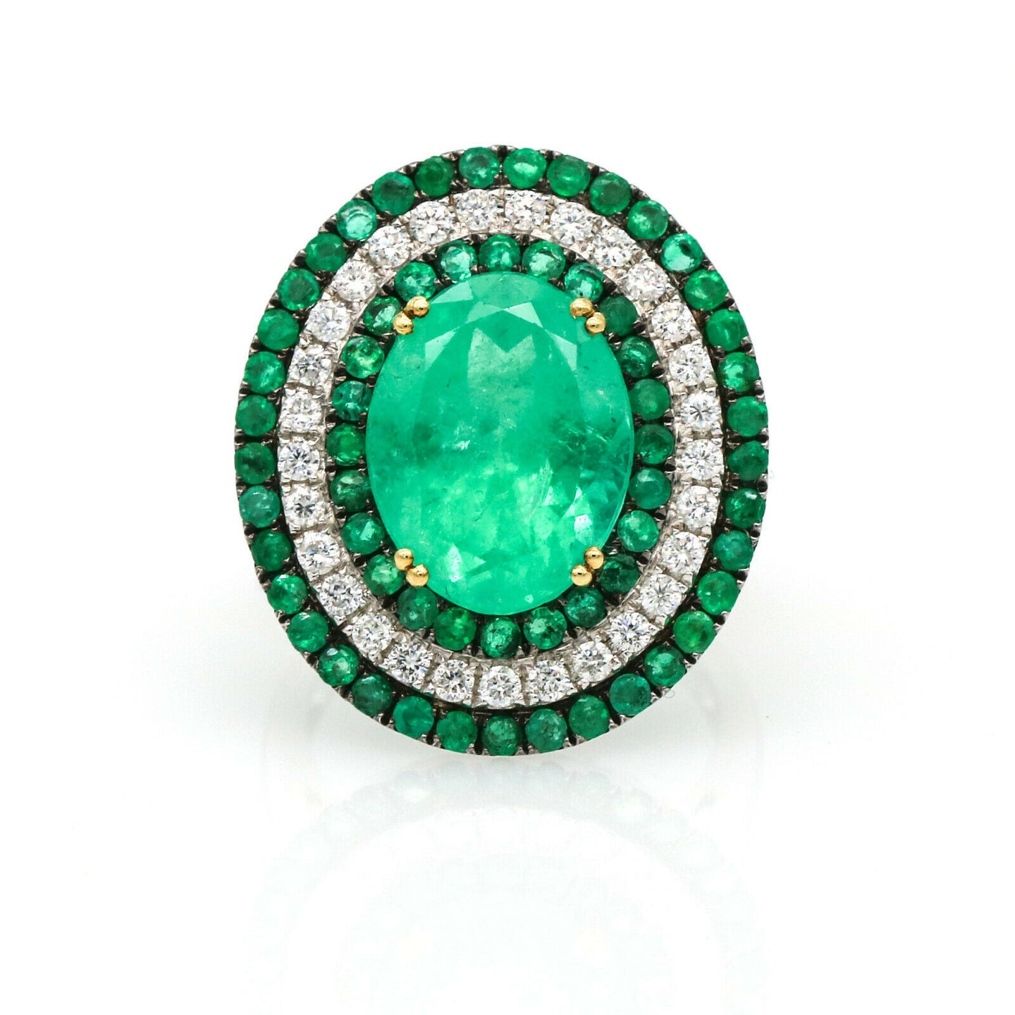 Emerald Diamond Oval Statement Ring in 18k White Gold ( 12.00 ct tw )