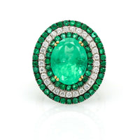 Emerald Diamond Oval Statement Ring in 18k White Gold ( 12.00 ct tw )
