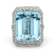 34.96 carat Aquamarine Diamond Statement Ring in 18k White Gold