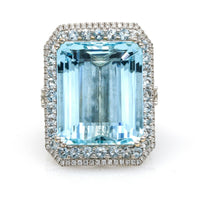 34.96 carat Aquamarine Diamond Statement Ring in 18k White Gold