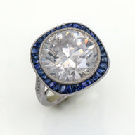16.6 Ct EGL Certified Round Diamond Blue Sapphire Engagement Ring in Platinum