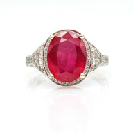 6.40 ct Ruby and Diamond Cocktail Ring in 14k White Gold