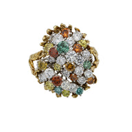 Fancy Colored Diamond Cluster Ring with Textured Gold Enhancer Platinum 18k