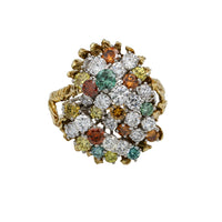 Fancy Colored Diamond Cluster Ring with Textured Gold Enhancer Platinum 18k