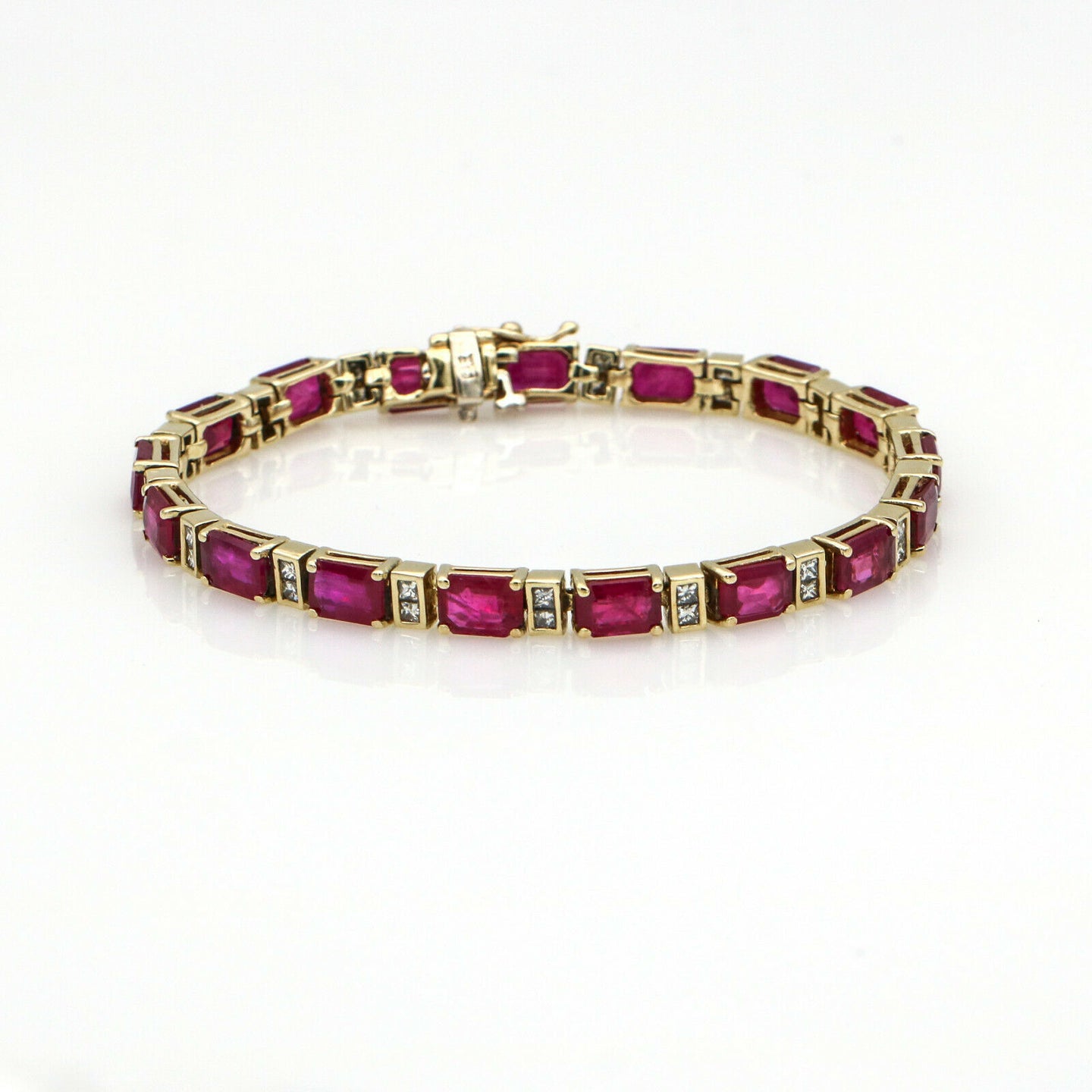 Women's 22.40 carat Ruby and Diamond Tennis Bracelet in 14k Yellow Gold
