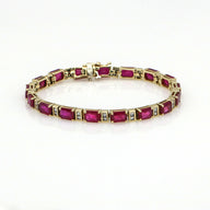 Women's 22.40 carat Ruby and Diamond Tennis Bracelet in 14k Yellow Gold