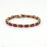 Women's 22.40 carat Ruby and Diamond Tennis Bracelet in 14k Yellow Gold