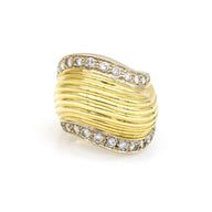 Diamond Wave Dome Wide Band Statement Ring in 18k Yellow Gold