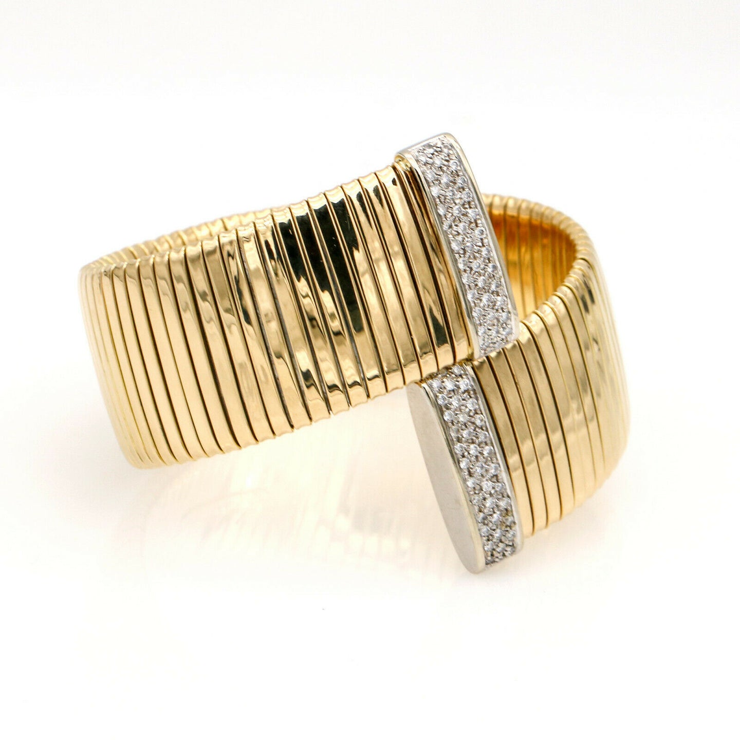 Italian Diamond Cuff Bracelet in 18k White and Yellow Gold Signed