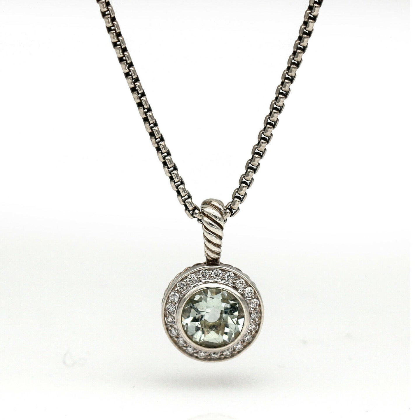 David Yurman Cerise Prasiolite Diamond Round Pendant Necklace