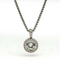 David Yurman Cerise Prasiolite Diamond Round Pendant Necklace