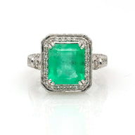 Emerald Diamond Cocktail Ring in 18k White Gold ( 7.75 ct tw )