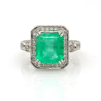Emerald Diamond Cocktail Ring in 18k White Gold ( 7.75 ct tw )