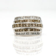 2.98 ct Champagne and White Diamond Wide Band Ring in 14k White Gold