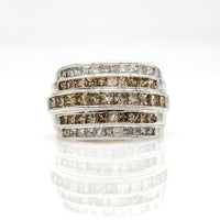2.98 ct Champagne and White Diamond Wide Band Ring in 14k White Gold