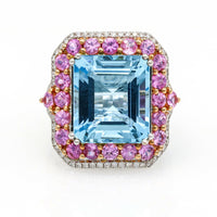 Aquamarine and Pink Sapphire Statement Ring in 18k White Gold (15.82 cttw)