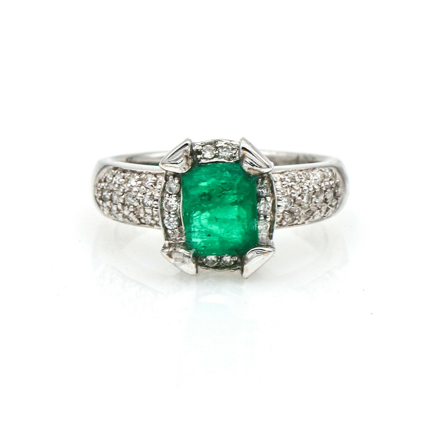 Emerald Engagement Ring with Diamonds in 18k White Gold ( 2.50 ct tw )