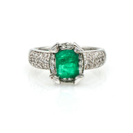 Emerald Engagement Ring with Diamonds in 18k White Gold ( 2.50 ct tw )