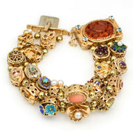 Vintage Double Slide Charm Bracelet in 14k Yellow Gold
