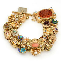 Vintage Double Slide Charm Bracelet in 14k Yellow Gold