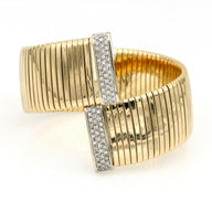 Italian Diamond Cuff Bracelet in 18k White and Yellow Gold Signed