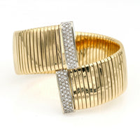 Italian Diamond Cuff Bracelet in 18k White and Yellow Gold Signed