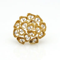 Diamond Candy Cane Coral Brooch in 14k Yellow Gold