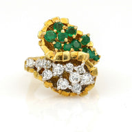 Diamond and Emerald Statement Bypass Ring in 18k Yellow Gold Signed