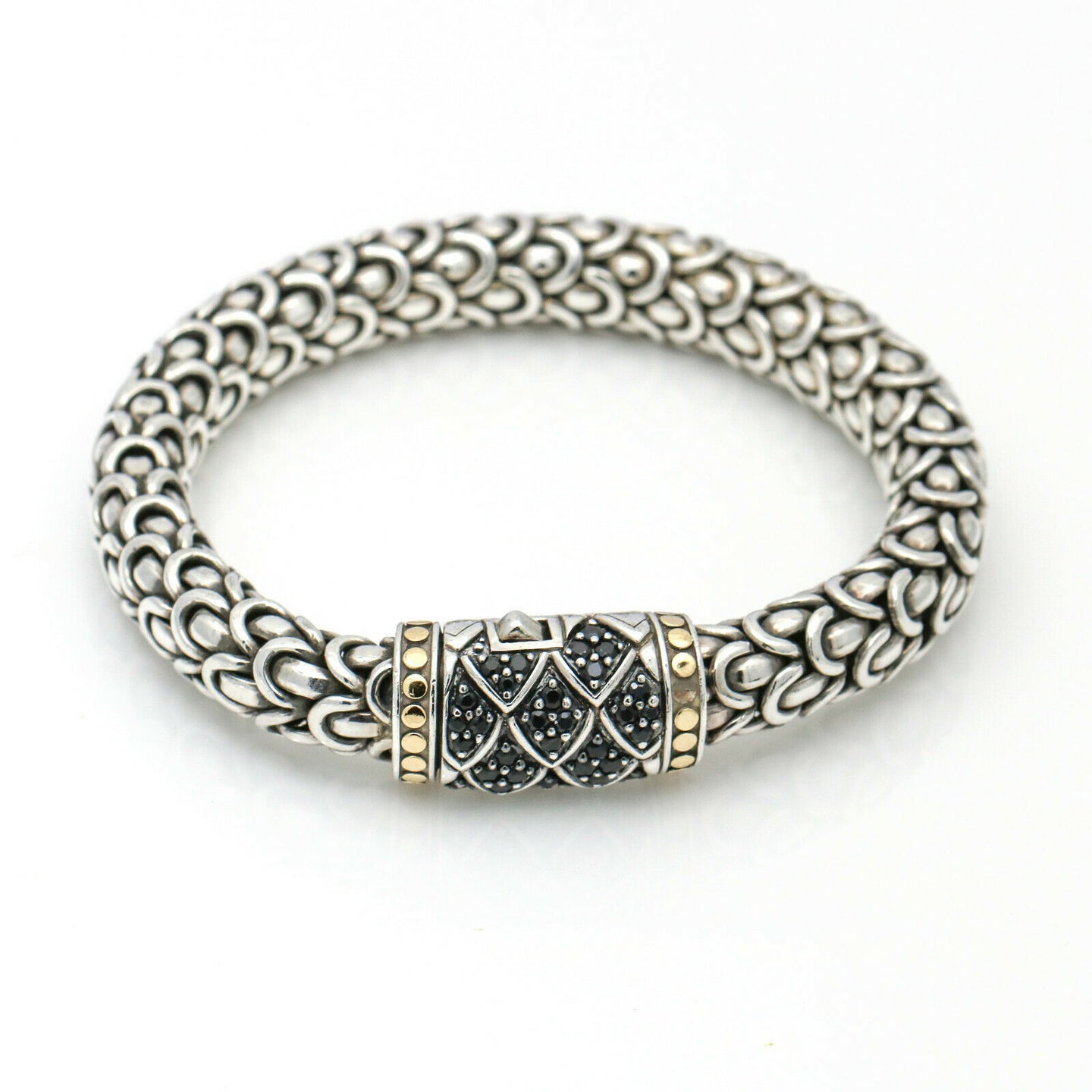 John Hardy Naga Black Sapphire 11mm Bracelet in Sterling Silver 18k Gold