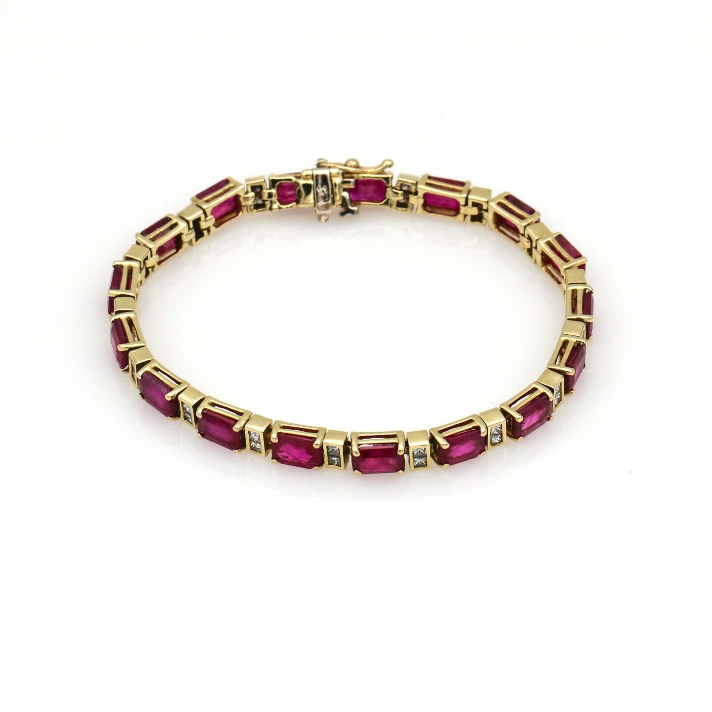 Women's 22.40 carat Ruby and Diamond Tennis Bracelet in 14k Yellow Gold