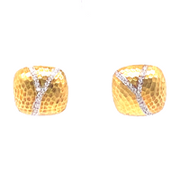 Women's Diamond Hammered Square Earrings in 18k Yellow Gold