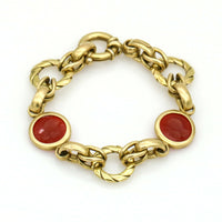 Carnelian Warrior Intaglio Link Bracelet in 14k Yellow Gold Signed JRG