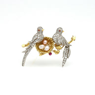 Antique Diamond Encrusted Love Bird Brooch