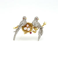Antique Diamond Encrusted Love Bird Brooch