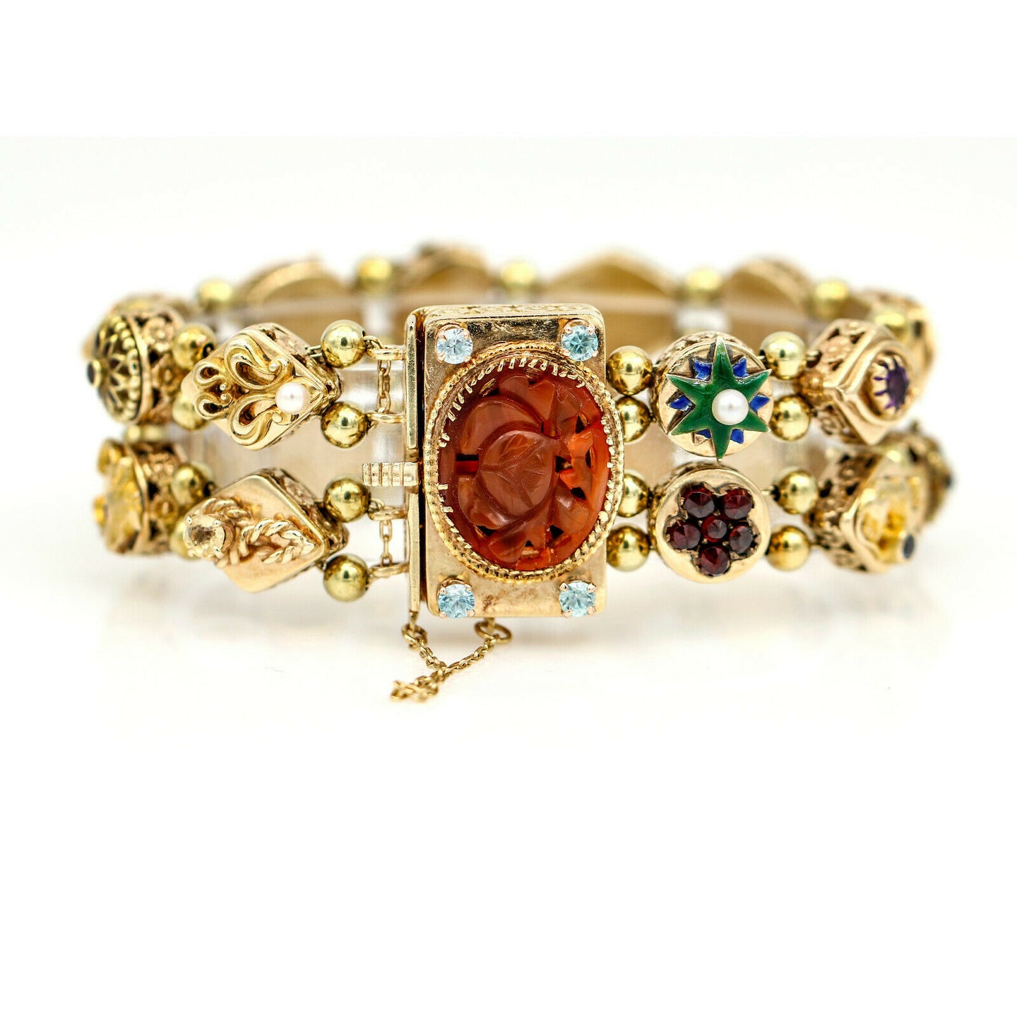 Vintage Double Slide Charm Bracelet in 14k Yellow Gold