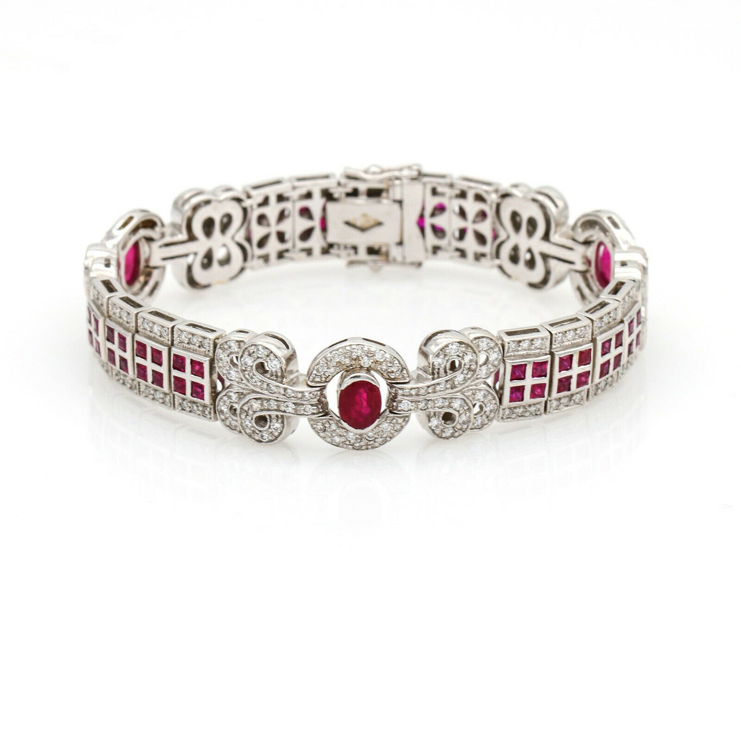 Victoria 12.00 ct Ruby and Diamond Art Deco Bracelet in 18k White Gold