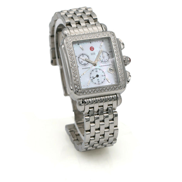 Michele Deco Mother of Pearl Dial Diamond Chronograph Watch 71