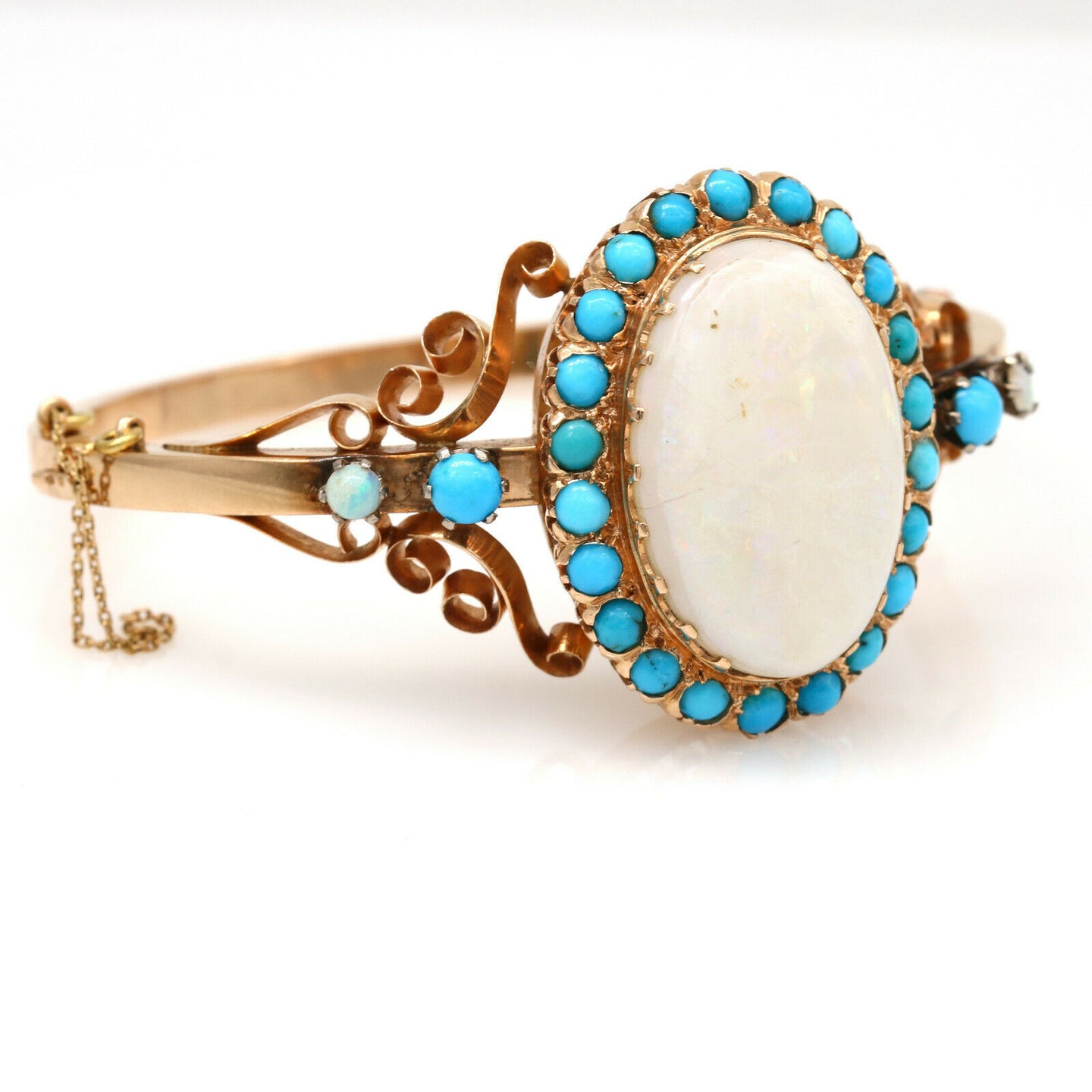 Opal and Turquoise Vintage Statement Bracelet in 14k Rose Gold