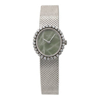 Vintage Ladies Omega 18k White Gold Diamond Watch with Green Marble Dial