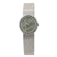 Vintage Ladies Omega 18k White Gold Diamond Watch with Green Marble Dial