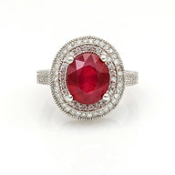 5.50 ct Ruby and Diamond Double Halo Statement Ring in 14k White Gold