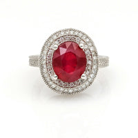 5.50 ct Ruby and Diamond Double Halo Statement Ring in 14k White Gold