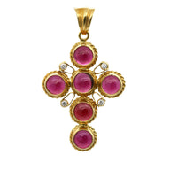 Italian Made Gemstone Cross Pendant in 18k Yellow Gold Signed