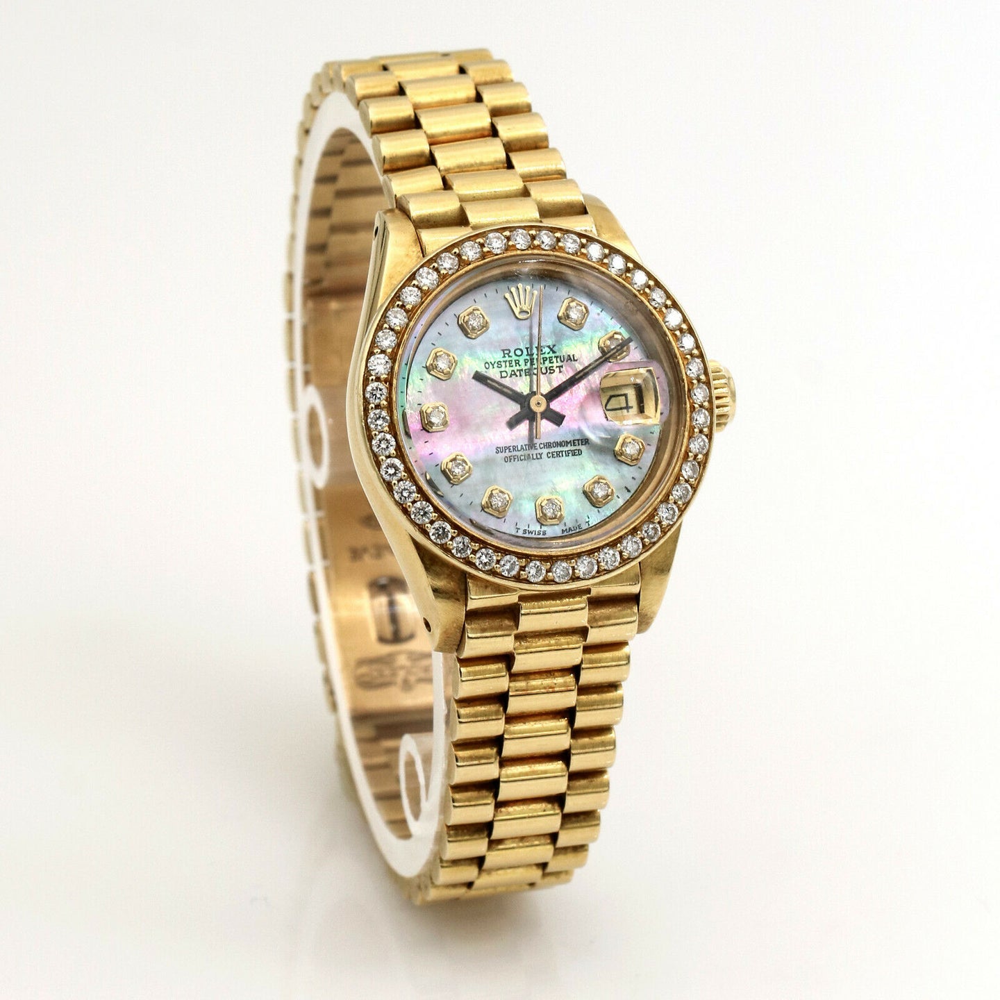 Rolex Lady Datejust President 18k Yellow Gold Watch Diamond MOP 69178